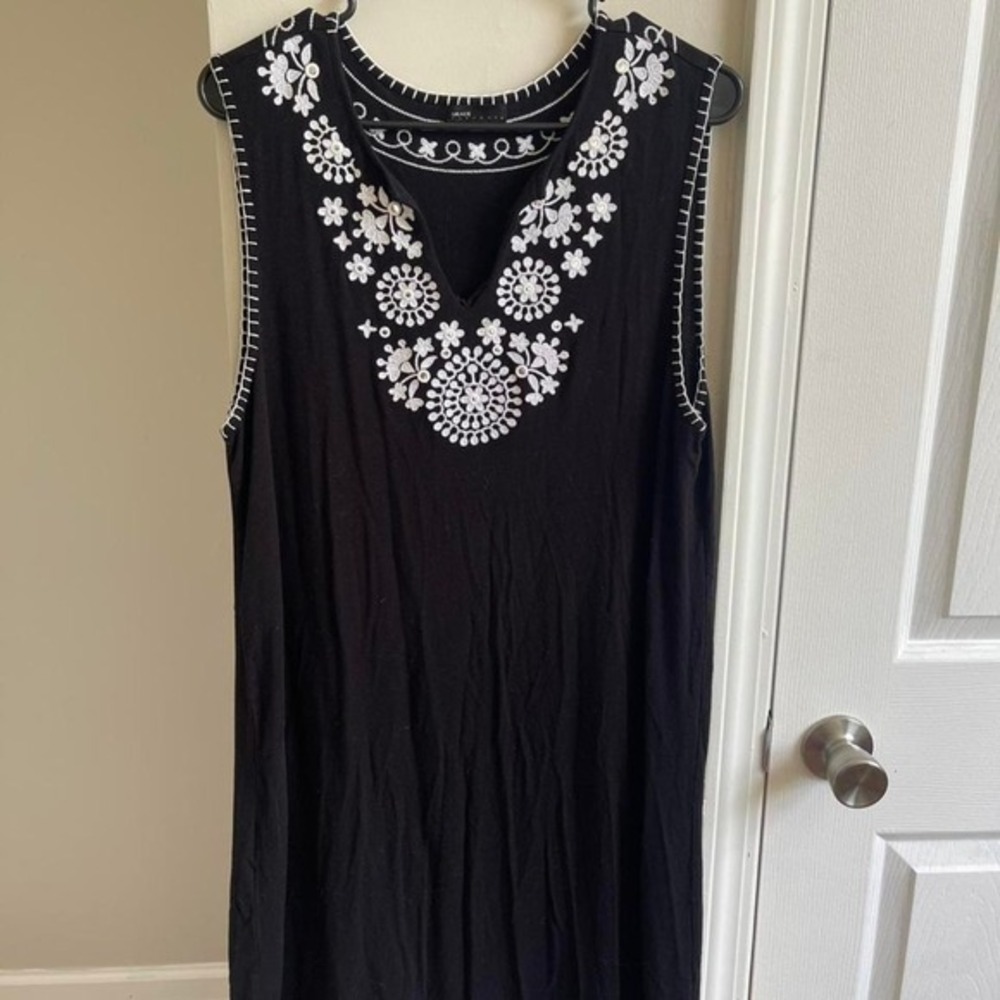Grace Elements Womens Black White Embroidered Sleeveless Boho Shift Dress‎ XL